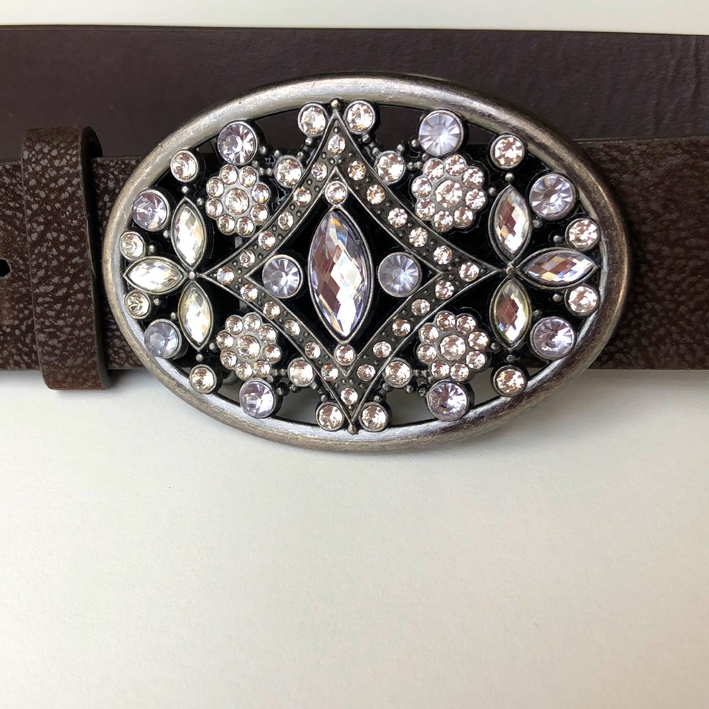 Brown belt with gunmetal buckle